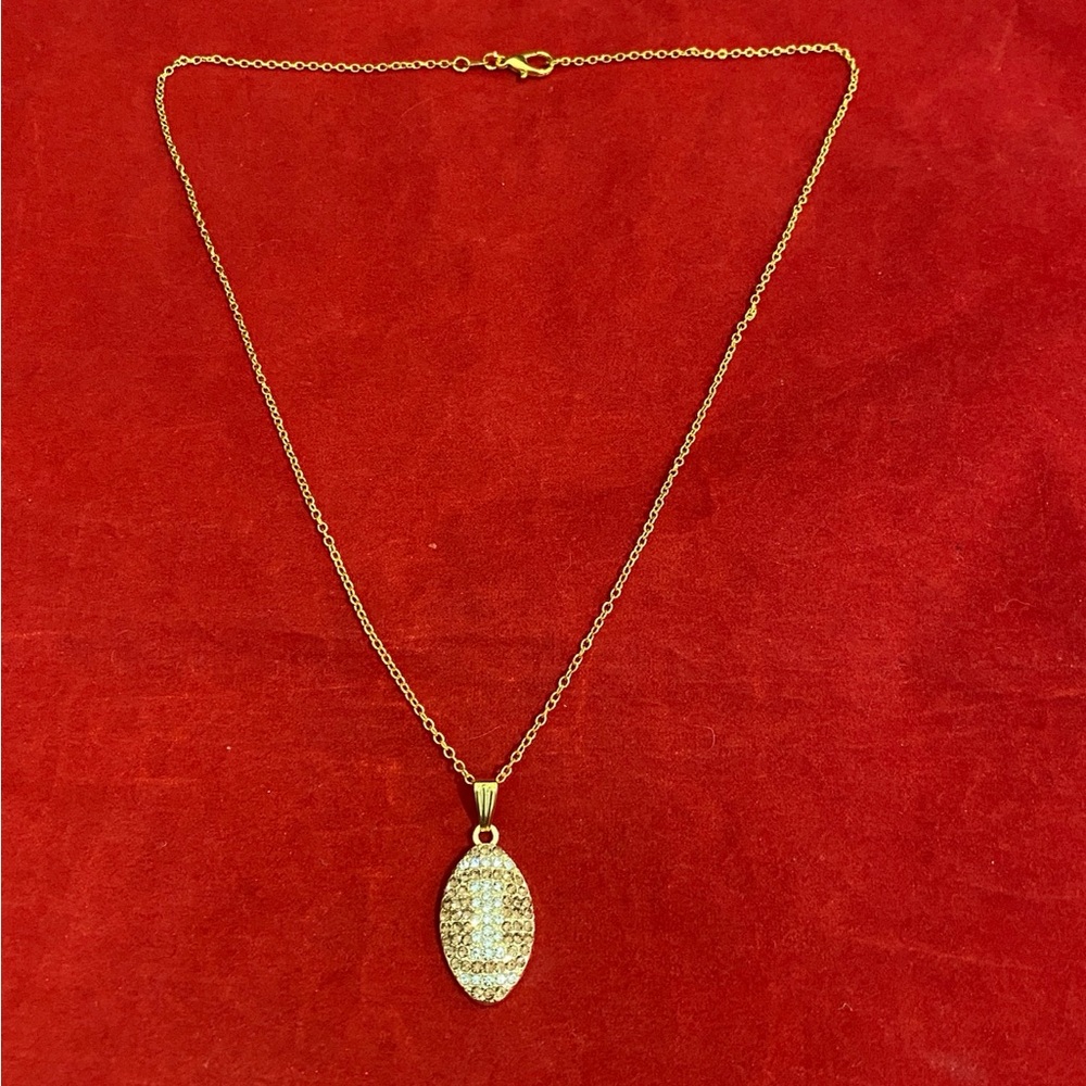 Football Necklace Gold Rhinestone - Picture 2 of 7